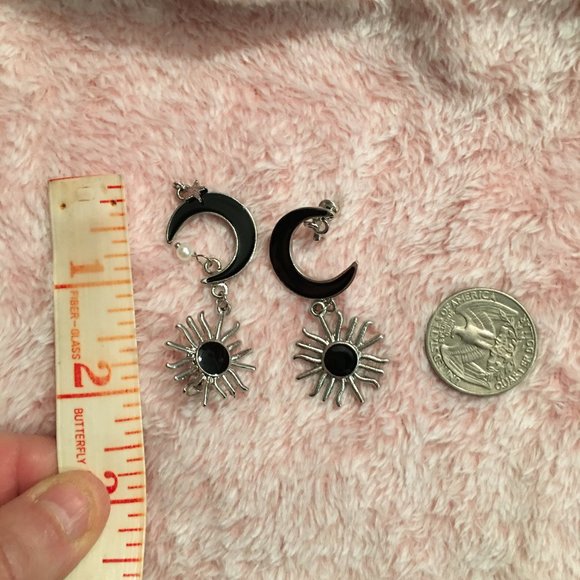 Silvertone Moon Star Earrings  Large Size 2 inches long  Dr2 - Picture 3 of 3